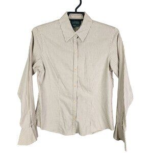 Womens Lauren Ralph Lauren Beige & Brown Checkered Shirt Long Sleeve Size M